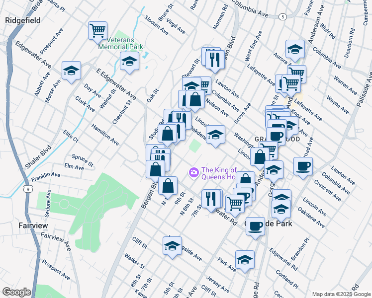 map of restaurants, bars, coffee shops, grocery stores, and more near 502 Art Lane in Ridgefield