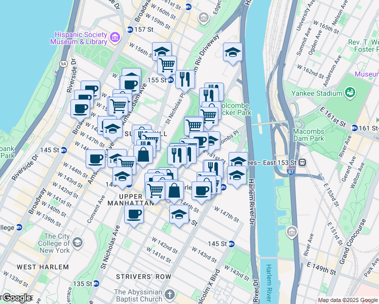 map of restaurants, bars, coffee shops, grocery stores, and more near in New York