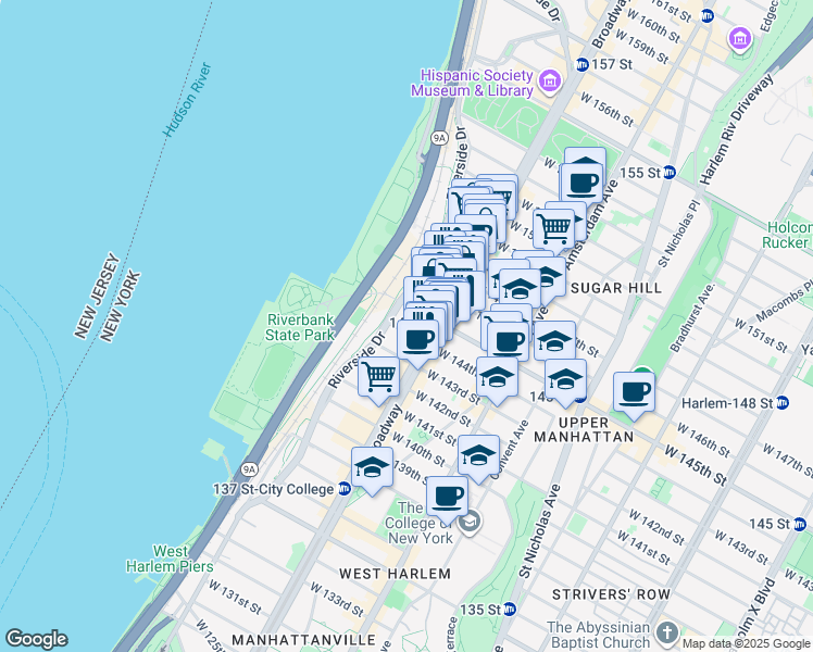 map of restaurants, bars, coffee shops, grocery stores, and more near in New York