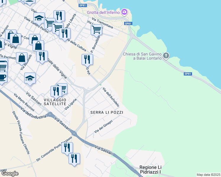 map of restaurants, bars, coffee shops, grocery stores, and more near 1 Via dell'Asfodelo in San Giovanni