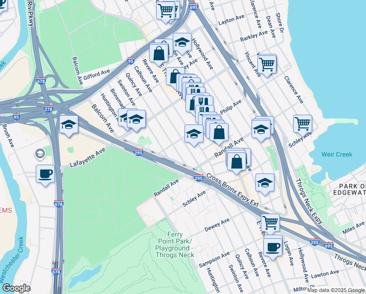 map of restaurants, bars, coffee shops, grocery stores, and more near 801 Calhoun Avenue in Bronx