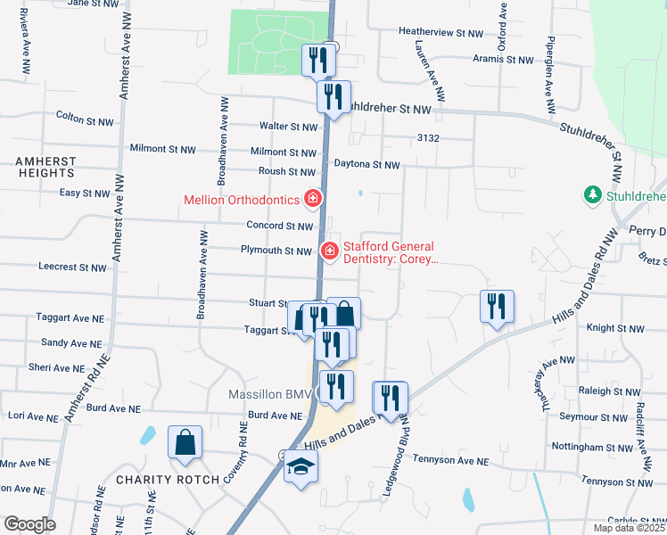 map of restaurants, bars, coffee shops, grocery stores, and more near 2500 Ohio 241 in Massillon