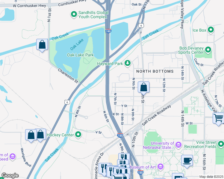 map of restaurants, bars, coffee shops, grocery stores, and more near 628 New Hampshire Street in Lincoln