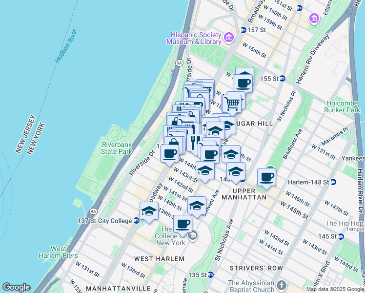 map of restaurants, bars, coffee shops, grocery stores, and more near in New York