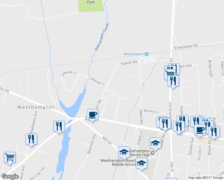map of restaurants, bars, coffee shops, grocery stores, and more near 4 Cedarfield Lane in Westhampton