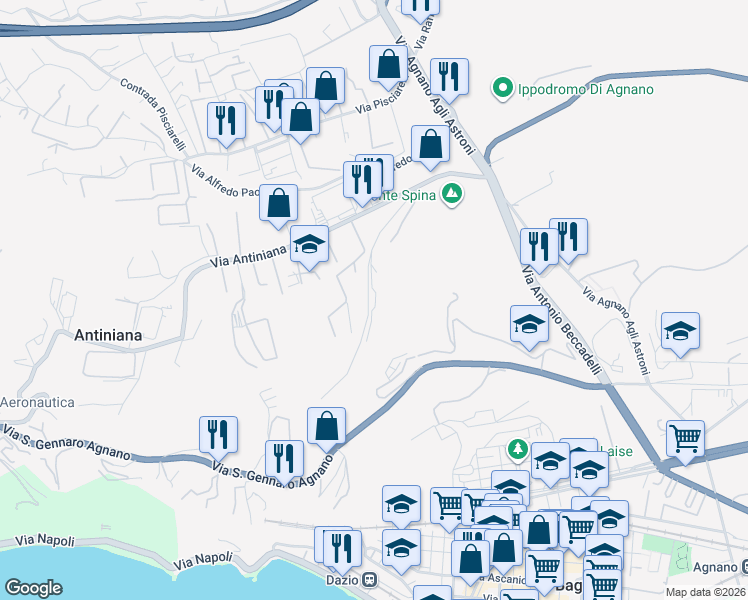 map of restaurants, bars, coffee shops, grocery stores, and more near 7 Via Vicinale Montespina in Napoli