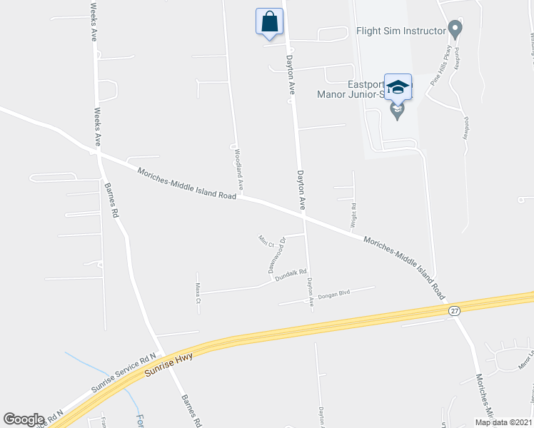 map of restaurants, bars, coffee shops, grocery stores, and more near 506 Moriches-Middle Island Road in Manorville