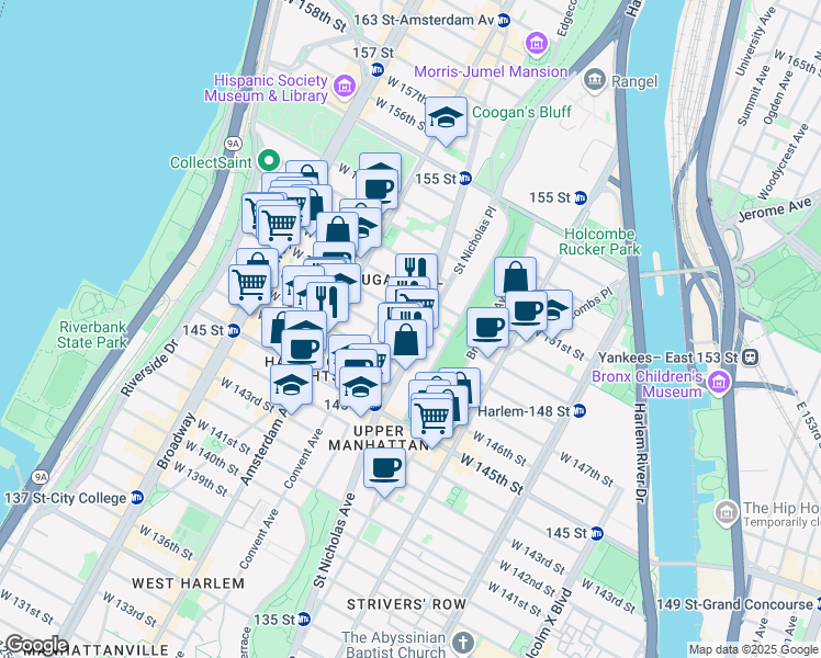 map of restaurants, bars, coffee shops, grocery stores, and more near 767 Saint Nicholas Avenue in New York