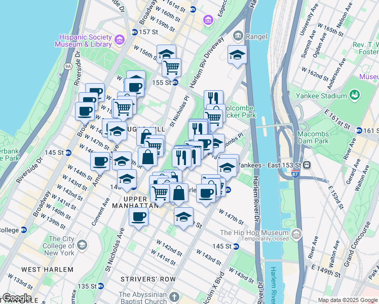 map of restaurants, bars, coffee shops, grocery stores, and more near in New York