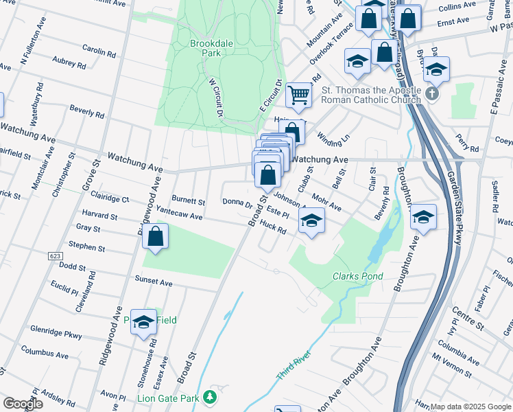 map of restaurants, bars, coffee shops, grocery stores, and more near 1018 Broad Street in Bloomfield