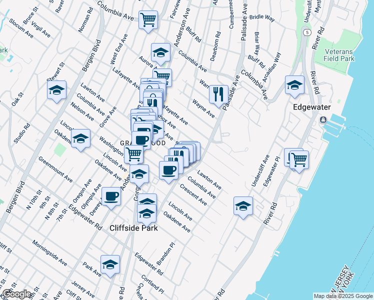 map of restaurants, bars, coffee shops, grocery stores, and more near 230 Knox Avenue in Cliffside Park