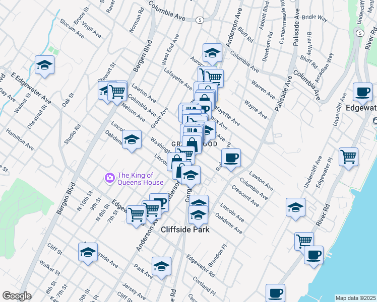 map of restaurants, bars, coffee shops, grocery stores, and more near 659 Anderson Avenue in Cliffside Park