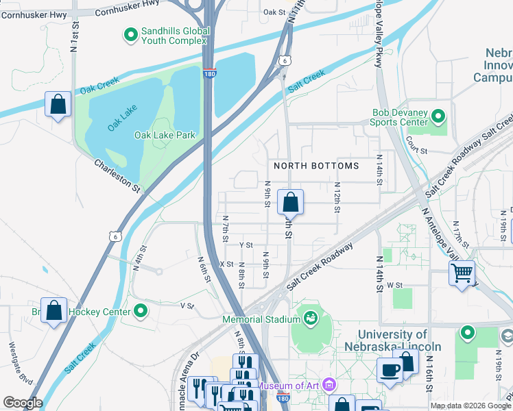 map of restaurants, bars, coffee shops, grocery stores, and more near 814 New Hampshire Street in Lincoln