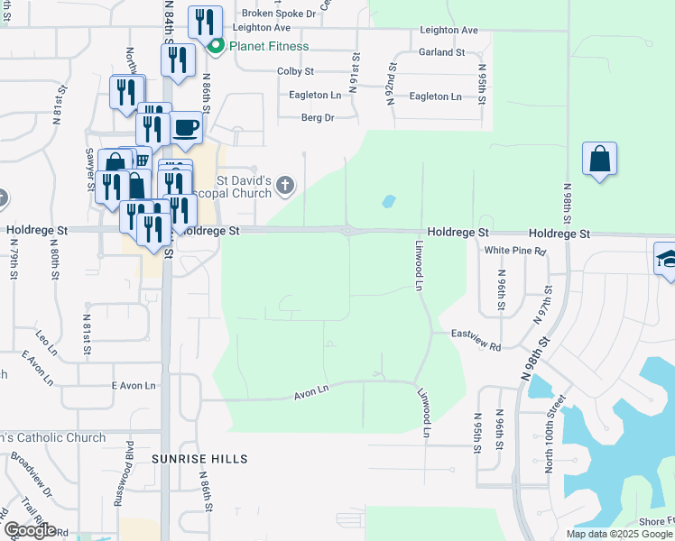 map of restaurants, bars, coffee shops, grocery stores, and more near 8801 Holdrege Street in Lincoln