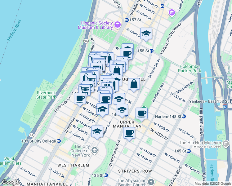 map of restaurants, bars, coffee shops, grocery stores, and more near in New York