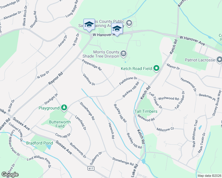 map of restaurants, bars, coffee shops, grocery stores, and more near 4 Pepperidge Road in Morristown