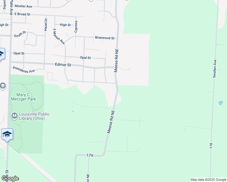 map of restaurants, bars, coffee shops, grocery stores, and more near 3725 Meese Road Northeast in Louisville