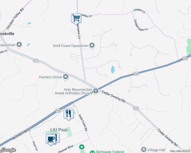 map of restaurants, bars, coffee shops, grocery stores, and more near 8 Charles Way in Glen Head