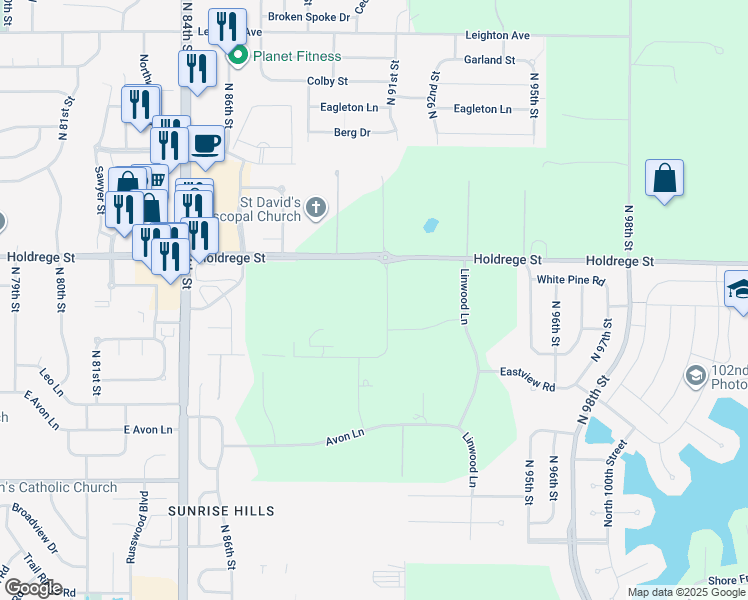 map of restaurants, bars, coffee shops, grocery stores, and more near 1401 Cedar Cove Road in Lincoln