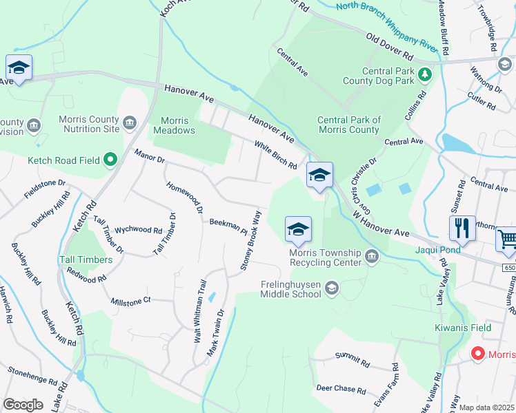 map of restaurants, bars, coffee shops, grocery stores, and more near 35 Manor Drive in Morristown