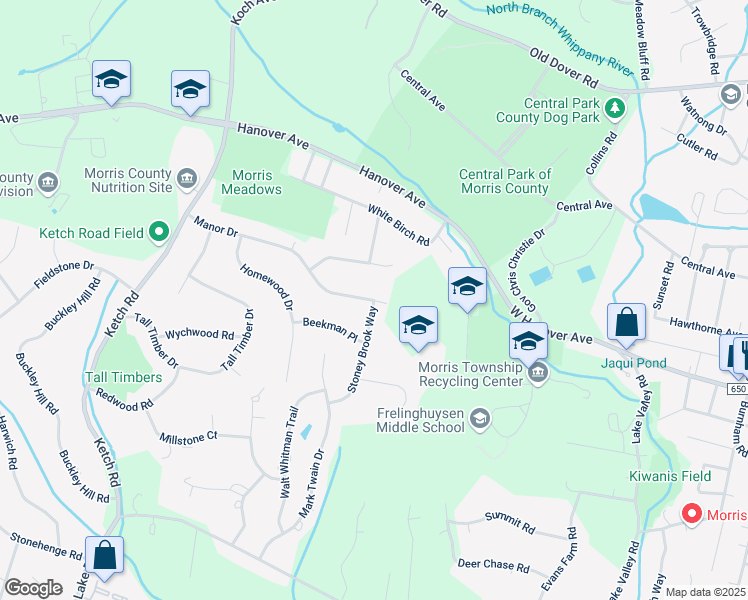 map of restaurants, bars, coffee shops, grocery stores, and more near 35 Manor Drive in Morristown