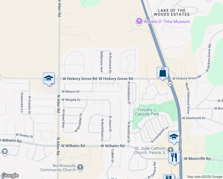 map of restaurants, bars, coffee shops, grocery stores, and more near 1920 West Jubilee Lane in Dunlap