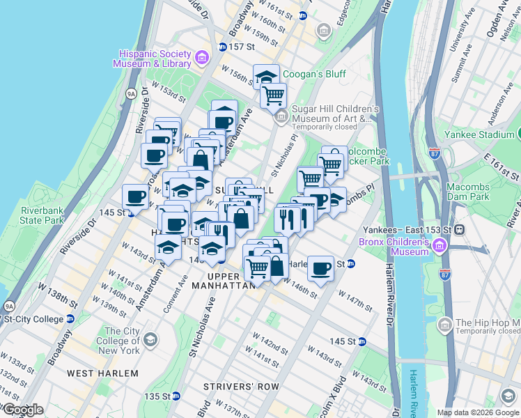 map of restaurants, bars, coffee shops, grocery stores, and more near in New York