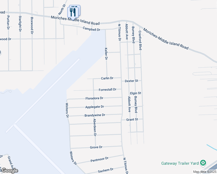 map of restaurants, bars, coffee shops, grocery stores, and more near 48 Carlin Drive in Mastic