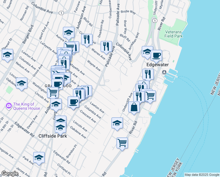 map of restaurants, bars, coffee shops, grocery stores, and more near 113 Winston Drive in Cliffside Park