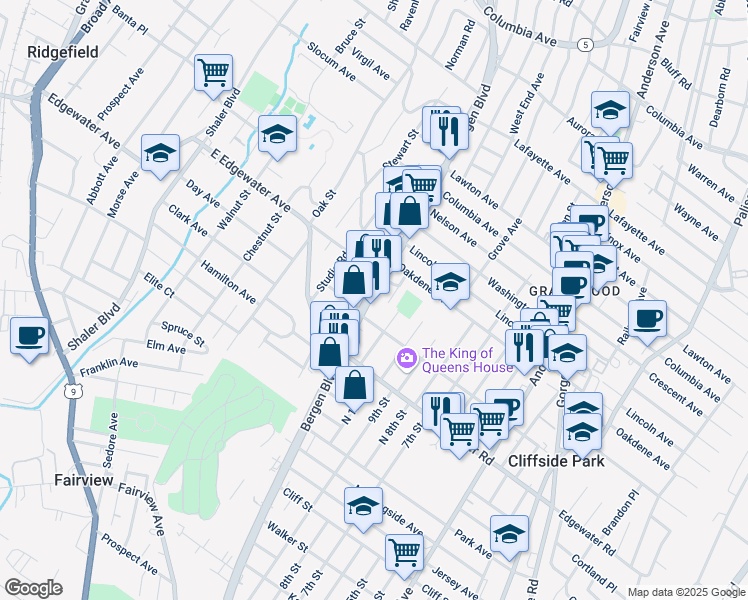 map of restaurants, bars, coffee shops, grocery stores, and more near 502 Art Lane in Ridgefield