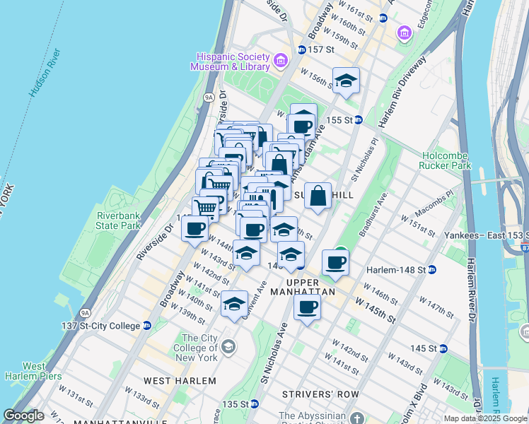 map of restaurants, bars, coffee shops, grocery stores, and more near in New York