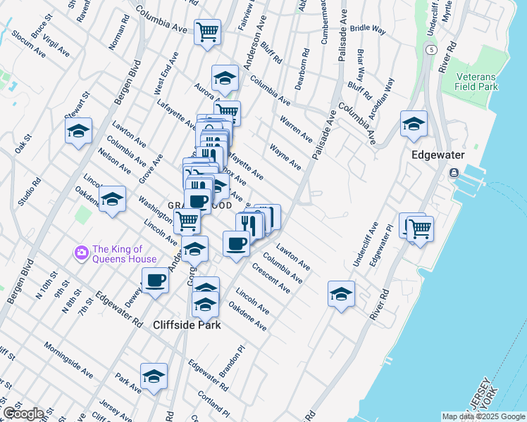 map of restaurants, bars, coffee shops, grocery stores, and more near 230 Knox Avenue in Cliffside Park