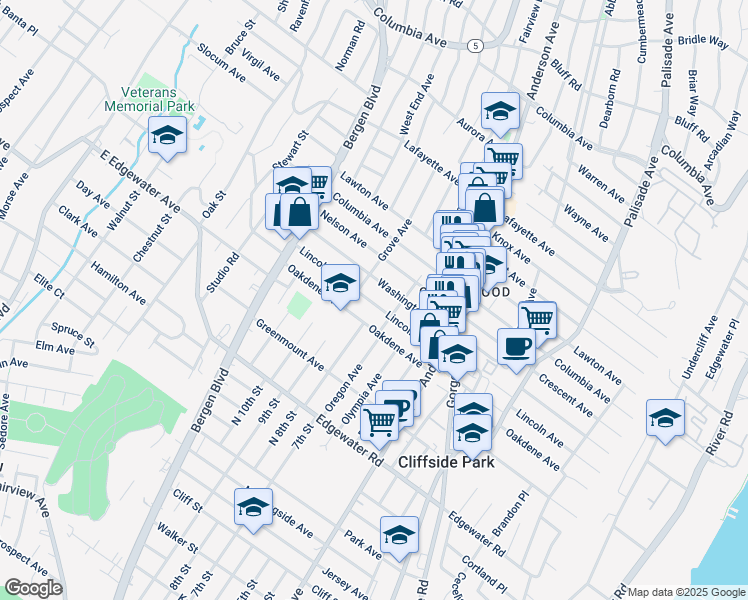 map of restaurants, bars, coffee shops, grocery stores, and more near 422 Washington Avenue in Cliffside Park