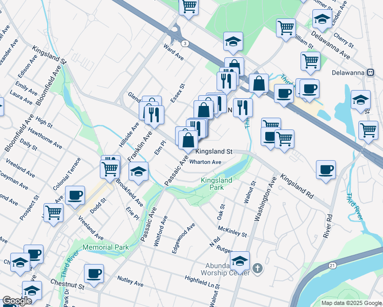 map of restaurants, bars, coffee shops, grocery stores, and more near in Nutley