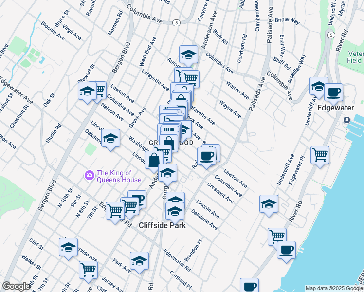 map of restaurants, bars, coffee shops, grocery stores, and more near 279 Columbia Avenue in Cliffside Park