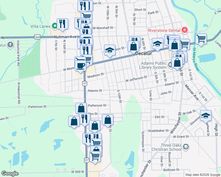 map of restaurants, bars, coffee shops, grocery stores, and more near 210 South 11th Street in Decatur