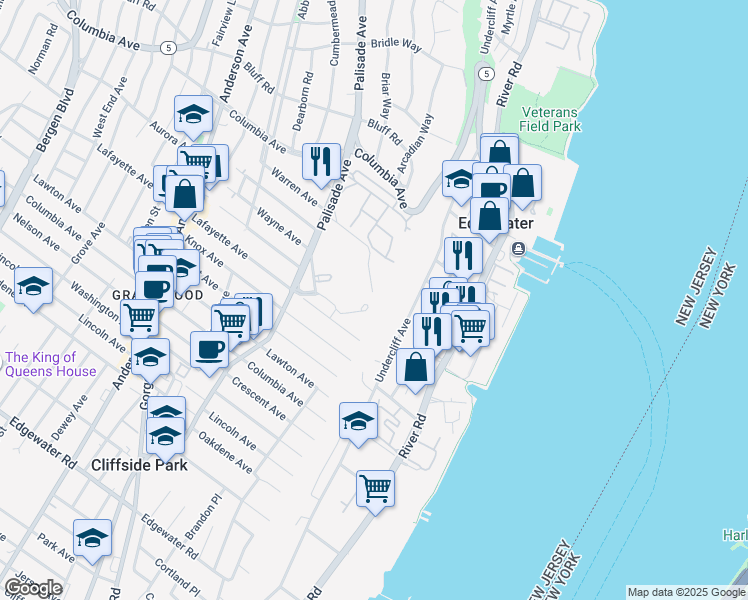 map of restaurants, bars, coffee shops, grocery stores, and more near 100 Winston Drive in Cliffside Park