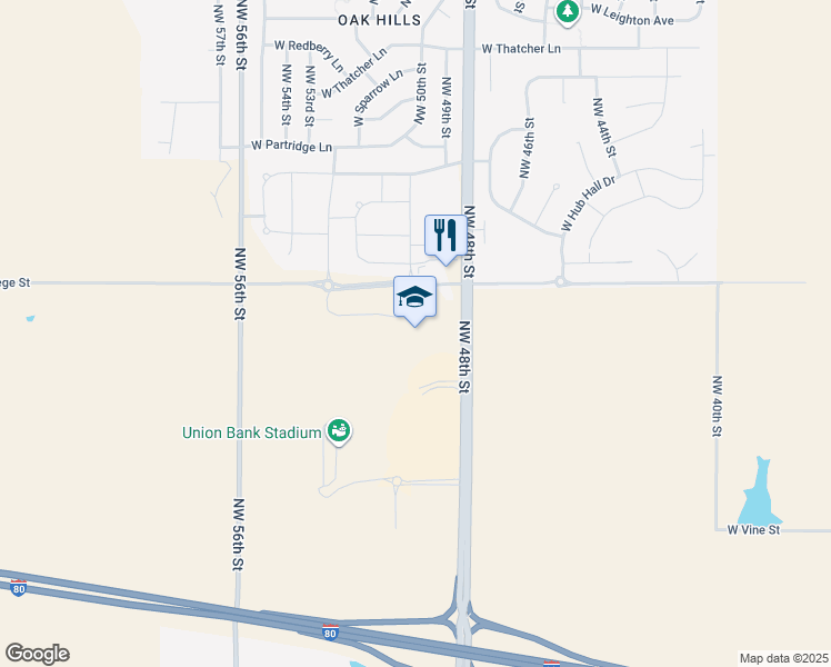 map of restaurants, bars, coffee shops, grocery stores, and more near 1475 Northwest 48th Street in Lincoln