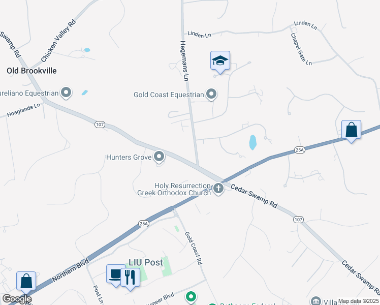 map of restaurants, bars, coffee shops, grocery stores, and more near 15 Hegemans Lane in Glen Head