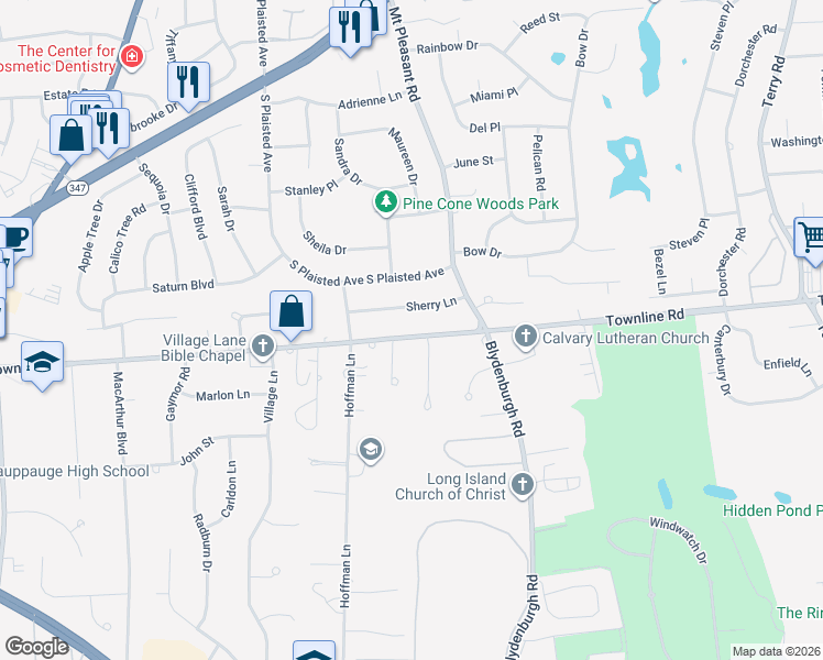 map of restaurants, bars, coffee shops, grocery stores, and more near 839 Townline Road in Hauppauge