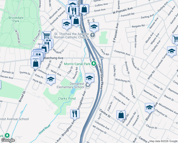 map of restaurants, bars, coffee shops, grocery stores, and more near 16 Pierson Street in Bloomfield