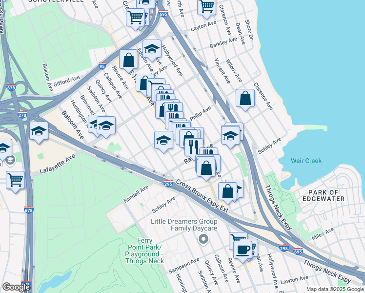 map of restaurants, bars, coffee shops, grocery stores, and more near 3710e East Tremont Avenue in The Bronx