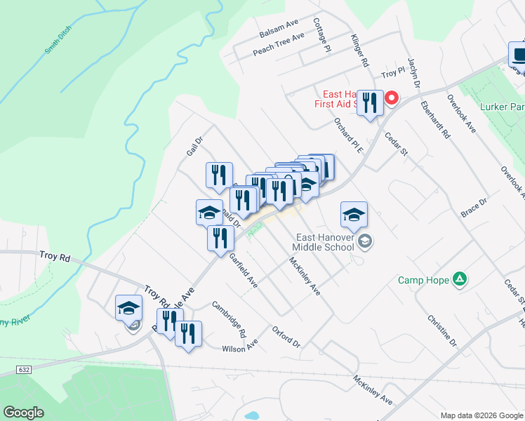 map of restaurants, bars, coffee shops, grocery stores, and more near 434 Ridgedale Avenue in East Hanover