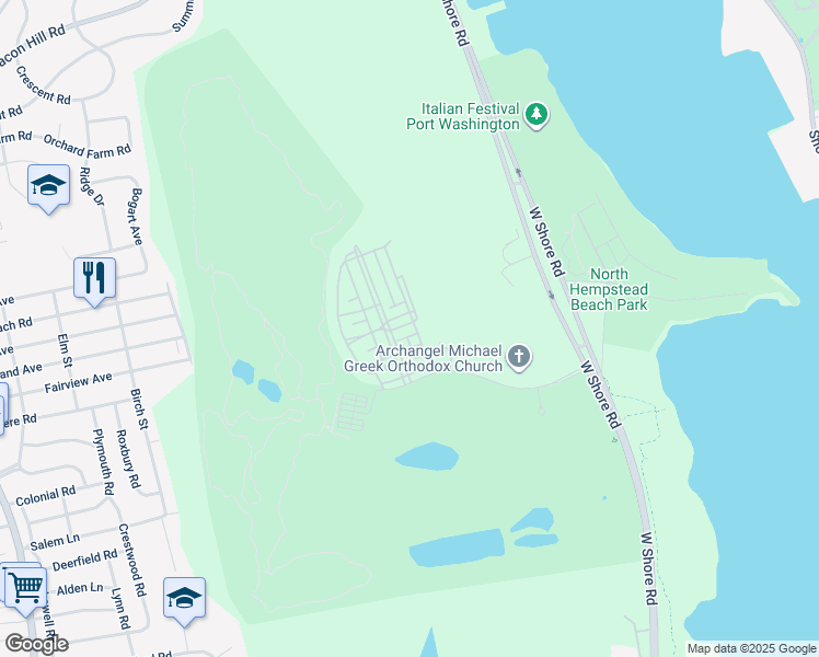 map of restaurants, bars, coffee shops, grocery stores, and more near 621 Village Green South in Port Washington