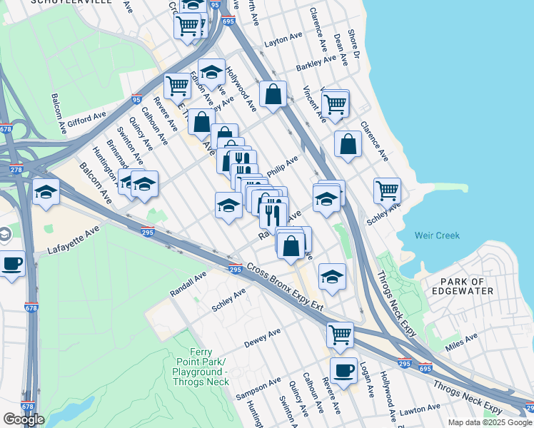 map of restaurants, bars, coffee shops, grocery stores, and more near 3710e East Tremont Avenue in The Bronx
