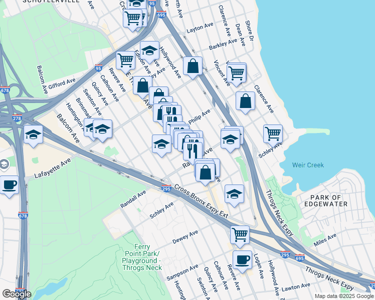 map of restaurants, bars, coffee shops, grocery stores, and more near 3707 East Tremont Avenue in Bronx