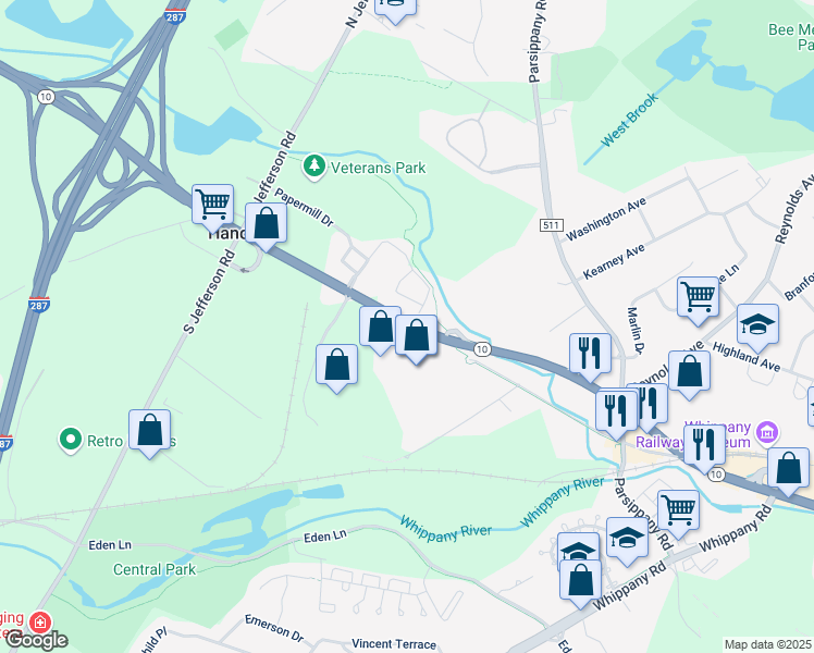 map of restaurants, bars, coffee shops, grocery stores, and more near 851 New Jersey 10 in Hanover