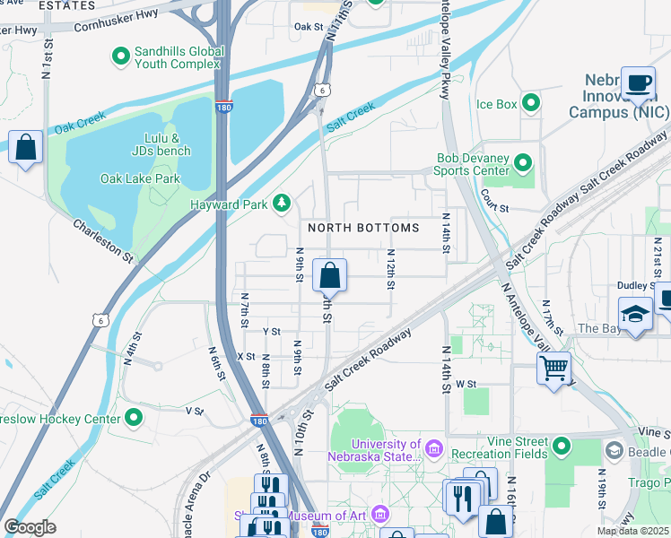 map of restaurants, bars, coffee shops, grocery stores, and more near 1014 New Hampshire Street in Lincoln