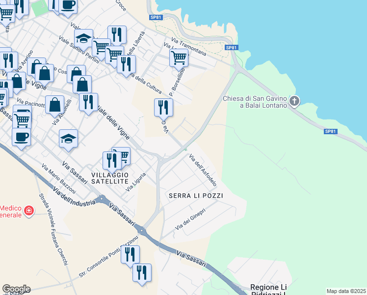 map of restaurants, bars, coffee shops, grocery stores, and more near 18 Via G. Falcone - P. Borsellino in Porto Torres