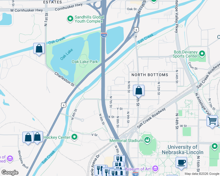 map of restaurants, bars, coffee shops, grocery stores, and more near 628 New Hampshire St in Lincoln